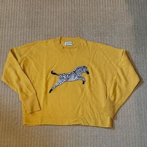 27 miles cashmere Mustard Crewneck Sweater with Zebra Design